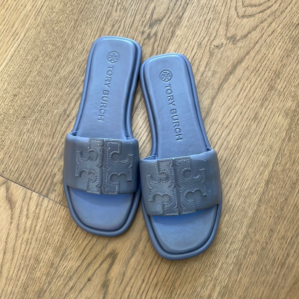 Tory Burch Double T Sport Slides in Spring Lotus Sz 8